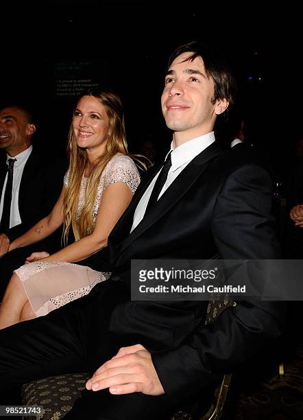 Actress Drew Barrymore and actor Justin Long in the audience at the 21st Annual GLAAD Media Awards held at Hyatt Regency Century Plaza Hotel on April...