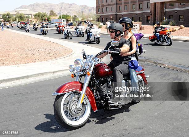 Guests arrive during the Chairman's Ride at the Academy Of Country Music's USO concert at Nellis Air Force Base on April 17, 2010 in Las Vegas,...