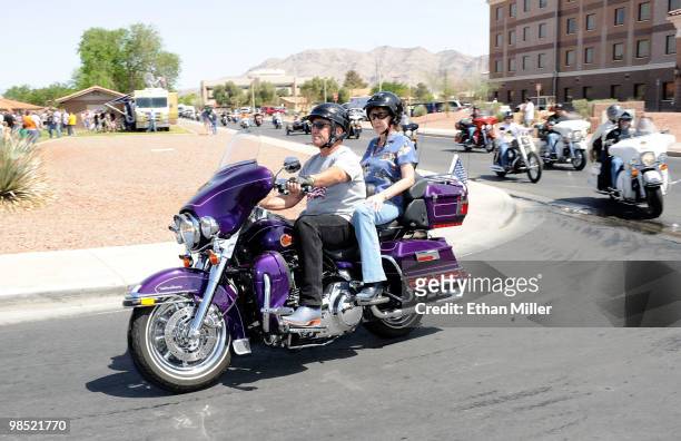 Guests arrive during the Chairman's Ride at the Academy Of Country Music's USO concert at Nellis Air Force Base on April 17, 2010 in Las Vegas,...