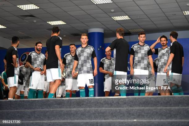 The Germany player get ready for the warm up prior to the 2018 FIFA World Cup Russia group F match between Korea Republic and Germany at Kazan Arena...