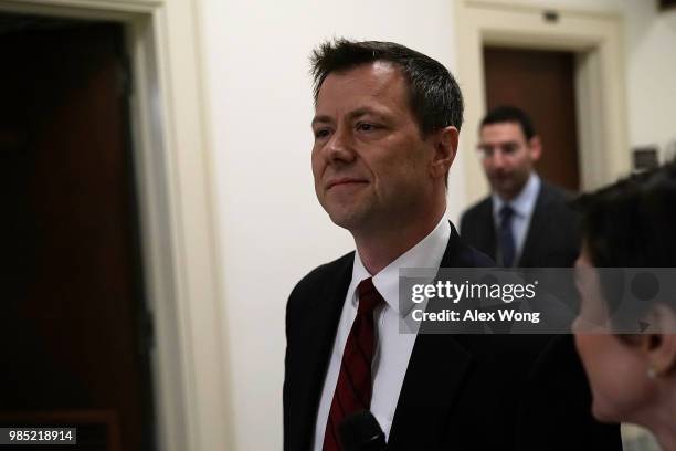 Agent Peter Strzok arrives at a closed door interview before the House Judiciary Committee June 27, 2018 on Capitol Hill in Washington, DC. Strzok, a...