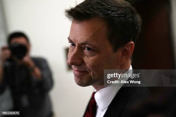 Agent Peter Strzok arrives at a closed door interview before the House Judiciary Committee June 27, 2018 on Capitol Hill in Washington, DC. Strzok, a...