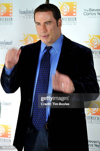 John Travolta attends the Sunscreen Film Festival awards ceremony at the Mirror Lake Lyceum on April 17, 2010 in St Petersburg, Florida.