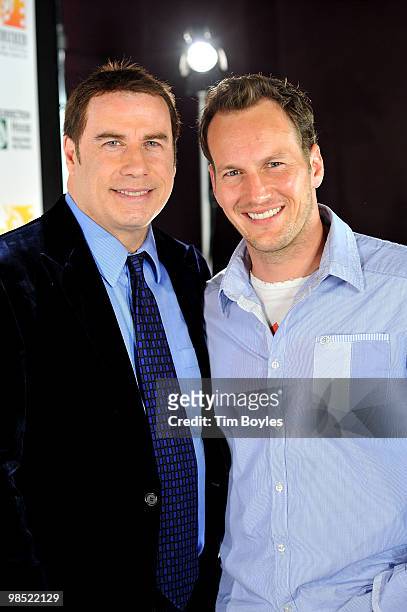 John Travolta and Patrick Wilson attend the Sunscreen Film Festival awards ceremony at the Mirror Lake Lyceum on April 17, 2010 in St Petersburg,...