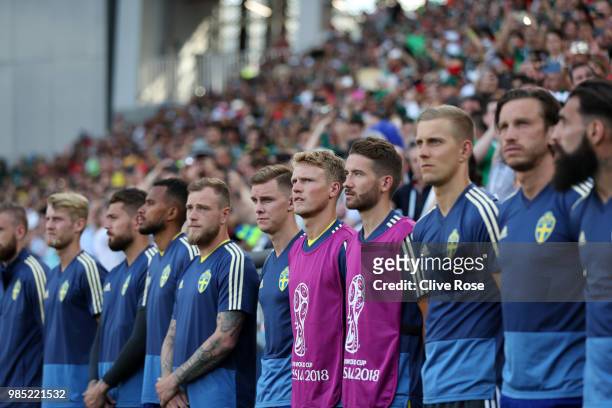 Substitutes for Sweden line up prior to the 2018 FIFA World Cup Russia group F match between Mexico and Sweden at Ekaterinburg Arena on June 27, 2018...