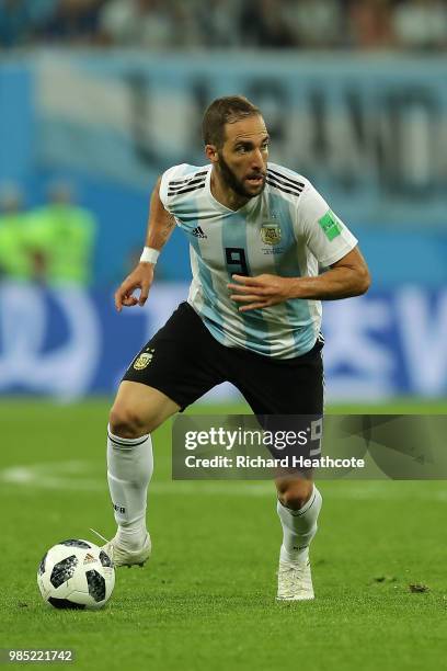 Gonzalo Higuain of Argentina in action during the 2018 FIFA World Cup Russia group D match between Nigeria and Argentina at Saint Petersburg Stadium...