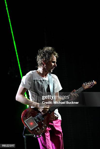 Musician Matthew Bellamy of Muse performs during day 2 of the Coachella Valley Music & Art Festival 2010 held at The Empire Polo Club on April 17,...