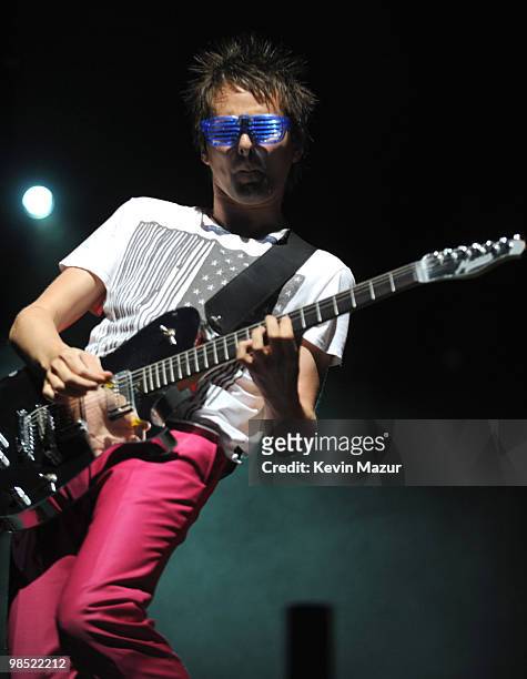 Matthew Bellamy of Muse performs during Day 2 of the Coachella Valley Music & Art Festival 2010 held at the Empire Polo Club on April 17, 2010 in...