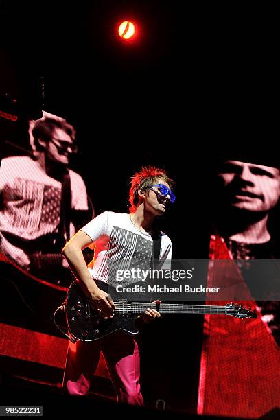 Musician Matthew Bellamy of Muse performs during day 2 of the Coachella Valley Music & Art Festival 2010 held at The Empire Polo Club on April 17,...