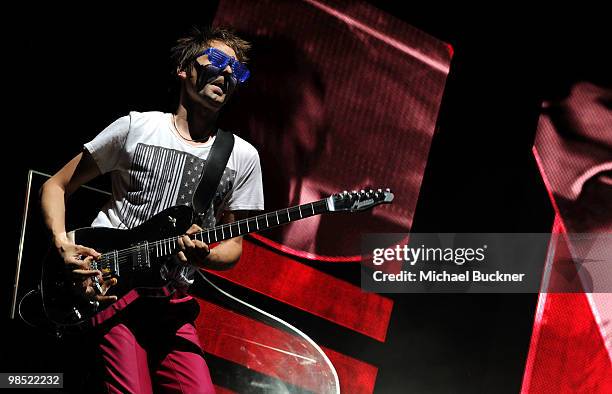 Musician Matthew Bellamy of Muse performs during day 2 of the Coachella Valley Music & Art Festival 2010 held at The Empire Polo Club on April 17,...