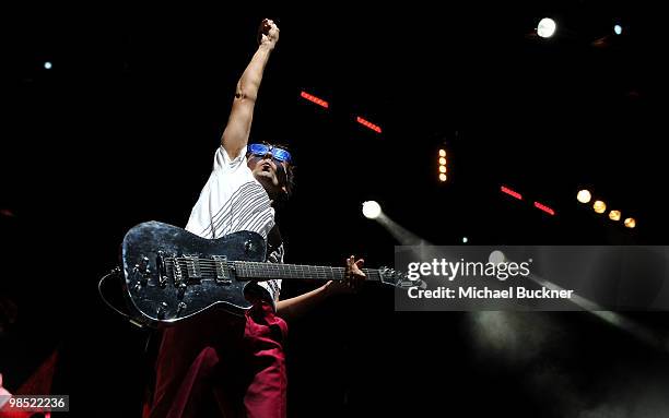 Musician Matthew Bellamy of Muse performs during day 2 of the Coachella Valley Music & Art Festival 2010 held at The Empire Polo Club on April 17,...