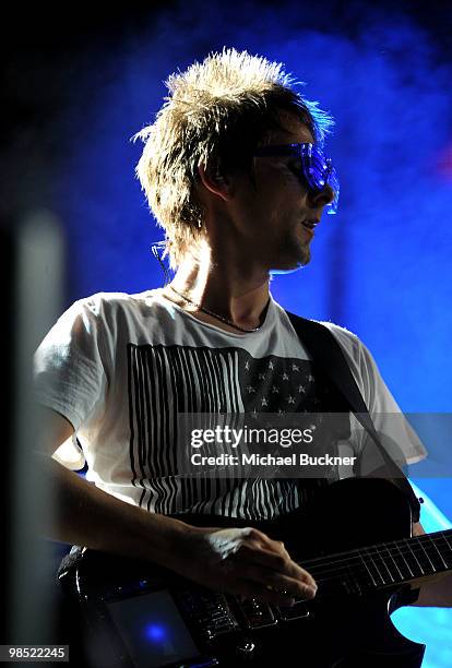 Musician Matthew Bellamy of Muse performs during day 2 of the Coachella Valley Music & Art Festival 2010 held at The Empire Polo Club on April 17,...