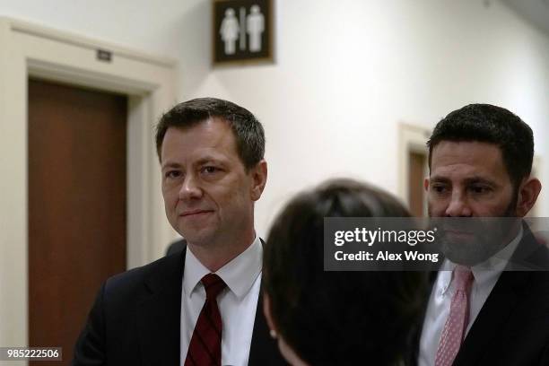 Agent Peter Strzok arrives at a closed door interview before the House Judiciary Committee June 27, 2018 on Capitol Hill in Washington, DC. Strzok, a...