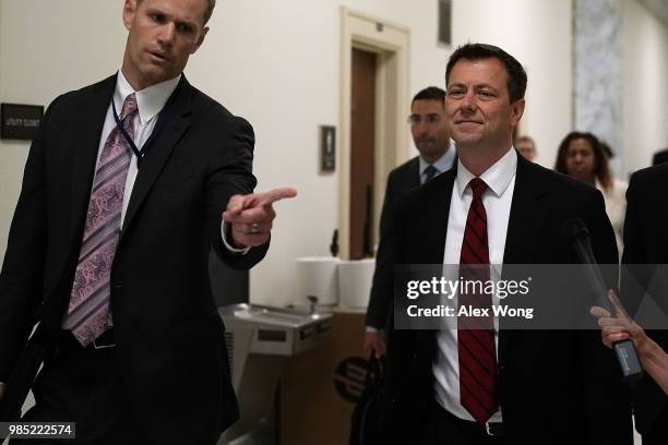 Agent Peter Strzok arrives at a closed door interview before the House Judiciary Committee June 27, 2018 on Capitol Hill in Washington, DC. Strzok, a...