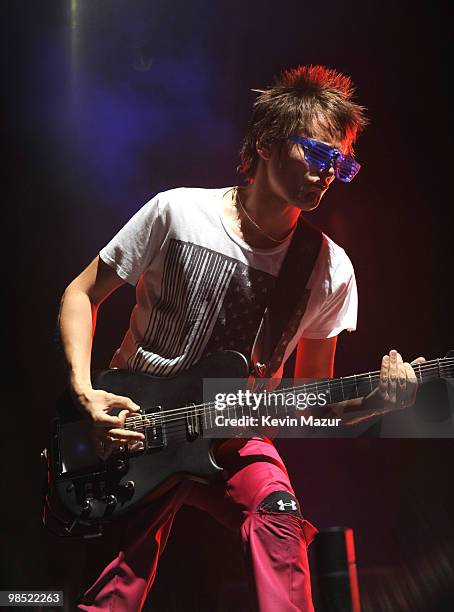 Matthew Bellamy of Muse performs during Day 2 of the Coachella Valley Music & Art Festival 2010 held at the Empire Polo Club on April 17, 2010 in...