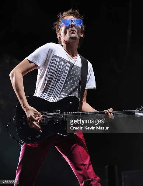 Matthew Bellamy of Muse performs during Day 2 of the Coachella Valley Music & Art Festival 2010 held at the Empire Polo Club on April 17, 2010 in...