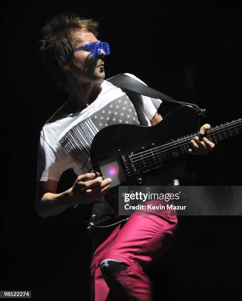 Matthew Bellamy of Muse performs during Day 2 of the Coachella Valley Music & Art Festival 2010 held at the Empire Polo Club on April 17, 2010 in...