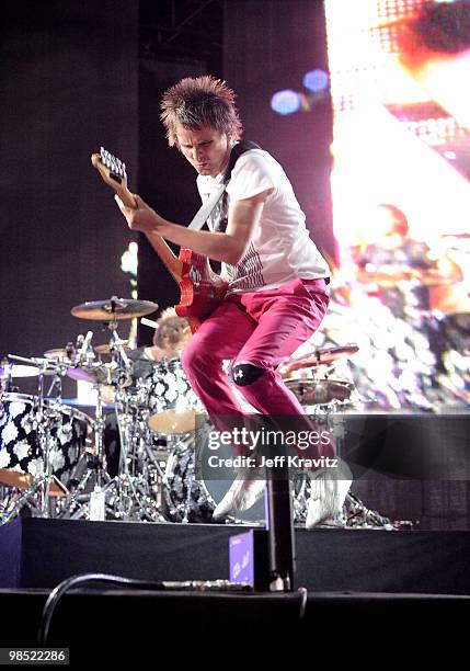 Musician Matthew Bellamy of Muse performs during Day 2 of the Coachella Valley Music & Art Festival 2010 held at the Empire Polo Club on April 17,...