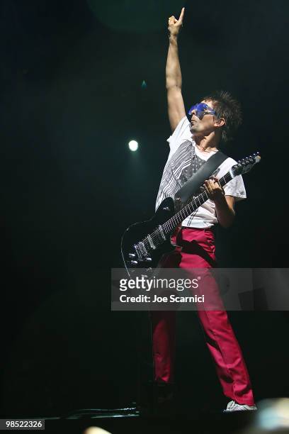 Matthew Bellamy of Muse performs on Day 2 of the 2010 Coachella Valley Music & Arts Festival at The Empire Polo Club on April 17, 2010 in Indio,...