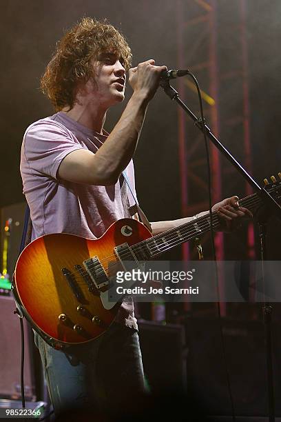 Andrew VanWyngarden of MGMT performs on Day 2 of the 2010 Coachella Valley Music & Arts Festival at The Empire Polo Club on April 17, 2010 in Indio,...
