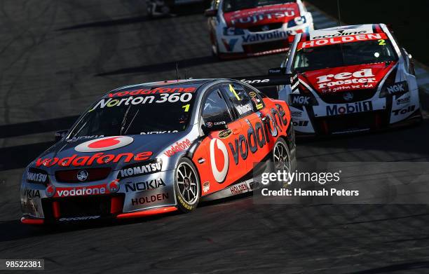 Jamie Whincup drives for Team Vodafone during race eight of the Hamilton 400, which is round four of the V8 Supercar Championship Series, at the...