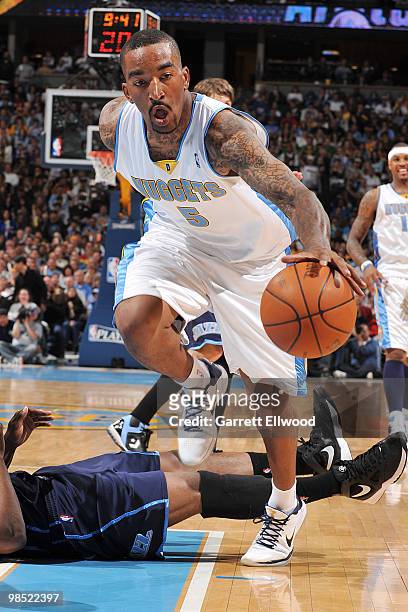 Smith of the Denver Nuggets goes for a steel against the Utah Jazz in Game One of the Western Conference Quarterfinals during the 2010 NBA Playoffs...