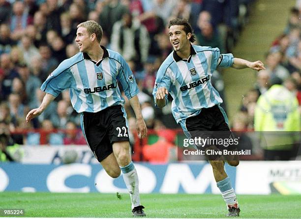 Moustapha Hadji of Coventry celebrates scoring his first goal during the FA Carling Premier League game between Aston Villa v Coventry City at Villa...