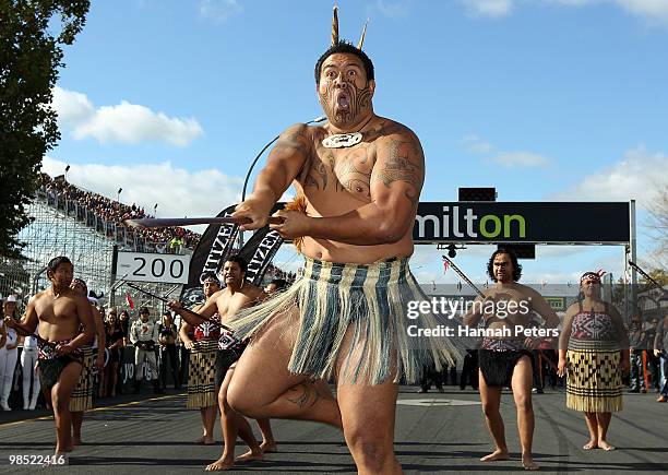 Haka is performed before race eight of the Hamilton 400, which is round four of the V8 Supercar Championship Series, at the Hamilton City Street...