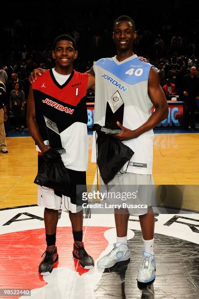 Kyrie Irving and Harrison Barnes pose after the National Game at the 2010 Jordan Brand classic at Madison Square Garden on April 17, 2010 in New York...