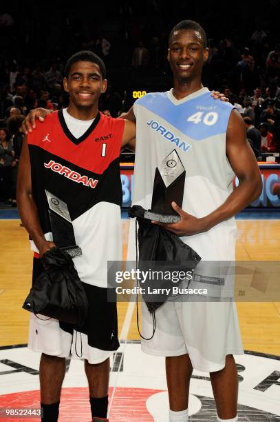 Kyrie Irving and Harrison Barnes pose after the National Game at the 2010 Jordan Brand classic at Madison Square Garden on April 17, 2010 in New York...