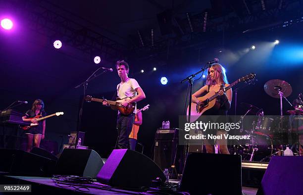 Musicians Dave Longstreth and Amber Coffman from the band Dirty Projectors perform during day two of the Coachella Valley Music & Arts Festival 2010...