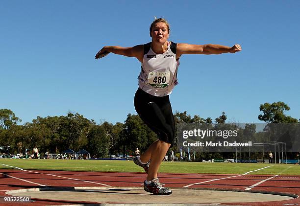 Dani Samuels of the NSWIS competes in the Womens Discus Throw Open during day three of the Australian Athletics Championships at Western Australia...