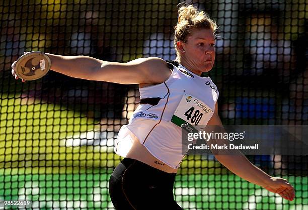 Dani Samuels of the NSWIS competes in the Womens Discus Throw Open during day three of the Australian Athletics Championships at Western Australia...