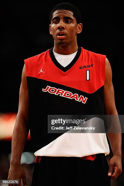 Kyrie Irving of East Team on court during the National Game at the 2010 Jordan Brand classic at Madison Square Garden on April 17, 2010 in New York...