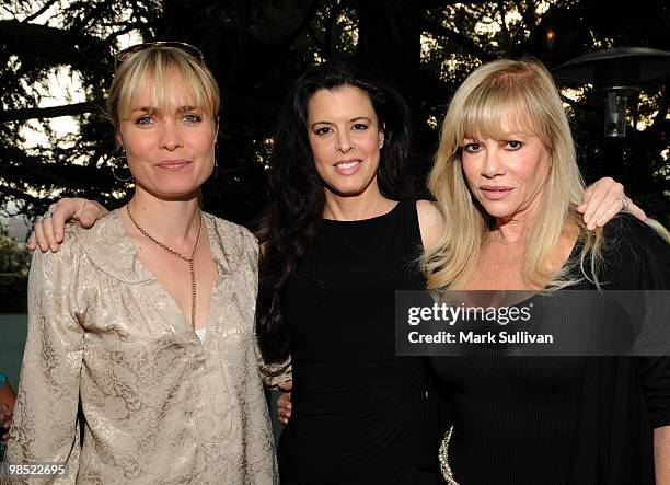 Actress Radha Mitchell, producer Keri Selig and Daphna Ziman attend a reception hosted by The Prince Albert II of Monaco Foundation following the...