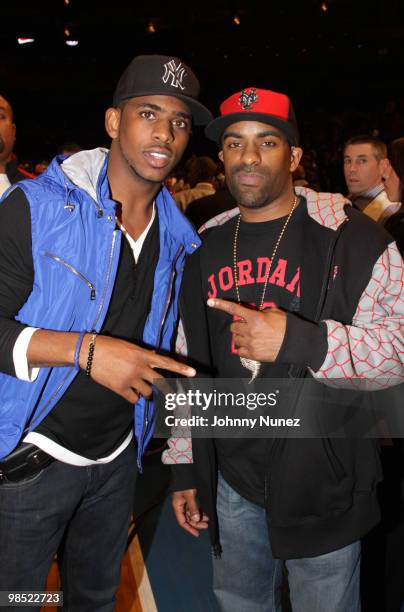 Player Chris Paul and DJ Clue attend the Jordan Brand Classic National Game at Madison Square Garden on April 17, 2010 in New York City.