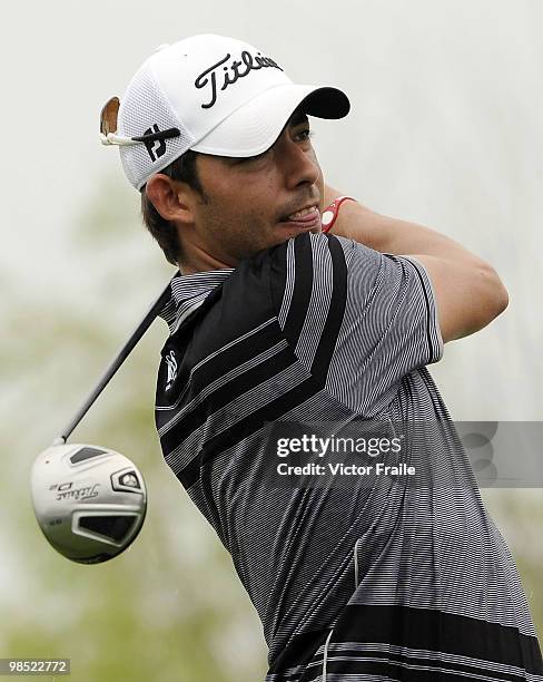 Pablo Larrazabal of Spain tees off on the 7th hole during the Round Four of the Volvo China Open on April 18, 2010 in Suzhou, China.