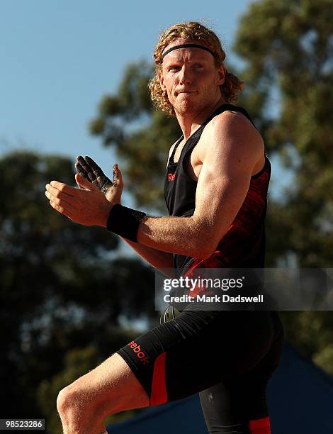 Steven Hooker of the WAIS thanks the crowd after winning the Mens Pole Vault Open during day three of the Australian Athletics Championships at...