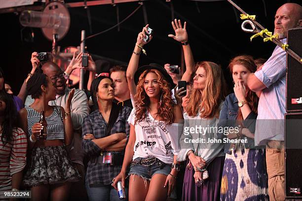 Singer Beyonce and Maria Shriver during Day 1 of the Coachella Valley Music & Art Festival 2010 held at the Empire Polo Club on April 16, 2010 in...