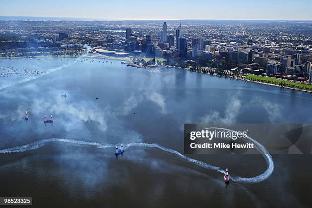 Paul Bonhomme of Great Britain in action during the Red Bull Air Race Day on April 18, 2010 in Perth, Australia.