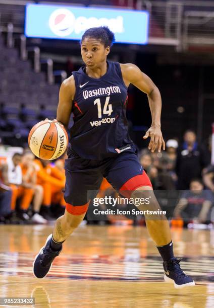 Washington Mystics guard Tierra Ruffin-Pratt on the move during a WNBA game between the Washington Mystics and the Connecticut Sun, on June 26 at...