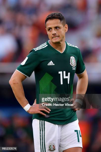 Javier Hernandez of Mexico looks on during the 2018 FIFA World Cup Russia group F match between Mexico and Sweden at Ekaterinburg Arena on June 27,...