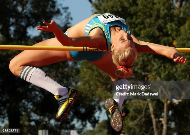 Petrina Price of NSW competes in the Womens High Jump Open during day three of the Australian Athletics Championships at Western Australia Athletics...