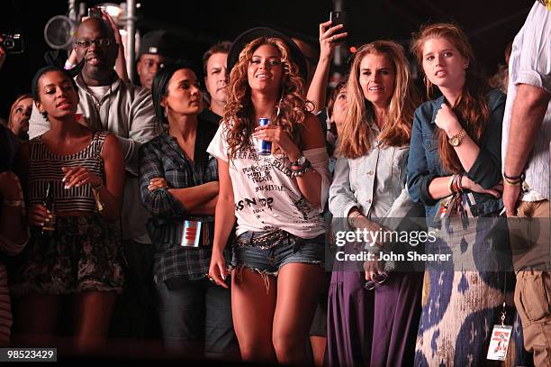 Singer Beyonce and Maria Shriver during Day 1 of the Coachella Valley Music & Art Festival 2010 held at the Empire Polo Club on April 16, 2010 in...