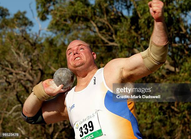 Scott Martin of the VIS competes in the Mens Shot Put Open during day three of the Australian Athletics Championships at Western Australia Athletics...