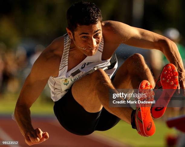 Fabrice Lapierre of the NSWIS competes in the Mens Long Jump Open during day three of the Australian Athletics Championships at Western Australia...