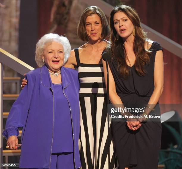 Actresses Betty White, Wendie Malick and Jane Leeves speak during the Eighth annual TV Land Awards on April 17, 2010 in Culver City, California.