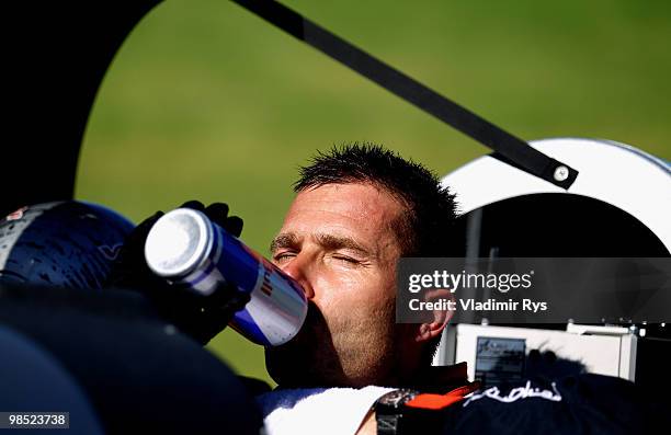 Hannes Arch of Austria at the Race Airport during the Red Bull Air Race Day on April 18, 2010 in Perth, Australia. Matt Hall of Australia came 2nd...