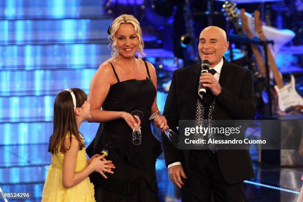 Presenter Antonella Clerici and singer Edoardo Vianello attend "Ti Lascio Una Canzone" Italian Tv Show at the Auditorium of Napoli on April 17, 2010...