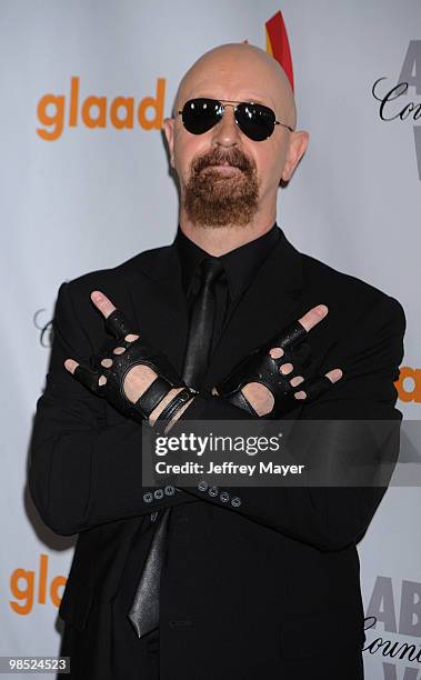 Musician Rob Halford of Judas Priest arrives at the 21st Annual GLAAD Media Awards at Hyatt Regency Century Plaza on April 17, 2010 in Century City,...